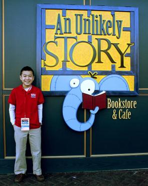 Max outside Kinney’s bookstore in Plainville, Massachusetts