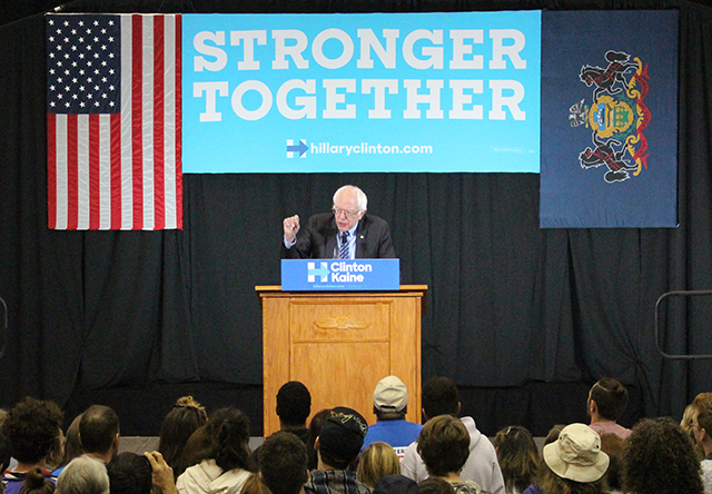 Former Presidential candidate Senator Bernie Sanders campaigns for Hillary Clinton in Scranton Pennsylvania.