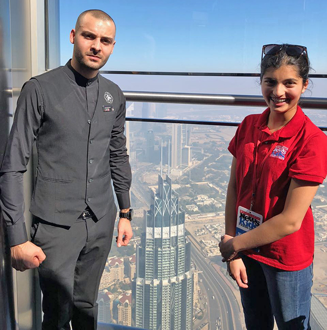 Manat with Mohammed Kitabi, guest ambassador at the Burj Khalifa, the world’s tallest building.