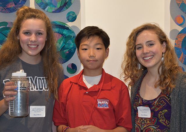 Stone with Acton-Boxborough high school students Anna Rychlik and Chantal Raguin 