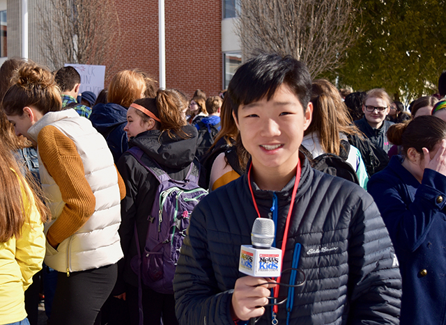 Stone at a school walkout in Acton, Massachusetts 