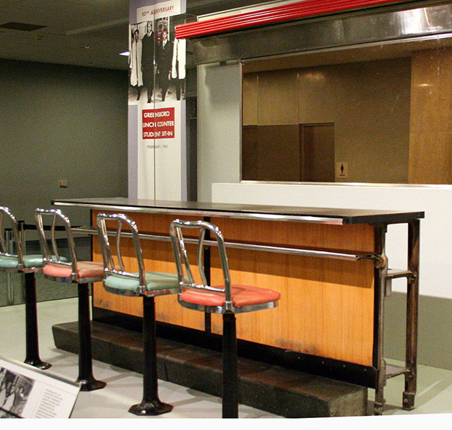 Counter segment where Greensboro students staged a civil rights sit-in protest on display in the National Museum of American History in Washington DC.