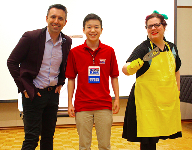 Max, Jarrett Krosoczka and the "Lunch Lady" at the Brookline Public Library in Brookline, Massachusetts