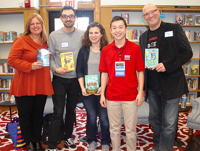 Max with the Science Fiction/STEM panel. From left to right: Monica Tesler, Jarrett Lerner, Katie Slivensky, and Rob Vlock