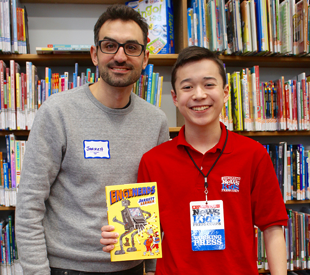 Max and Jarrett Lerner at the Public Library in Dedham, Massachusetts 