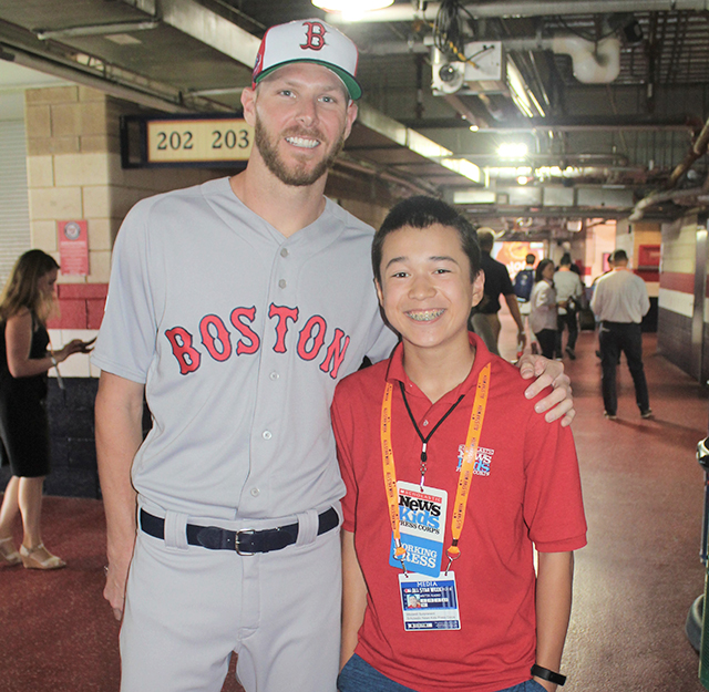 Max and Red Sox pitcher Chris Sale at media day before the All-Star Game