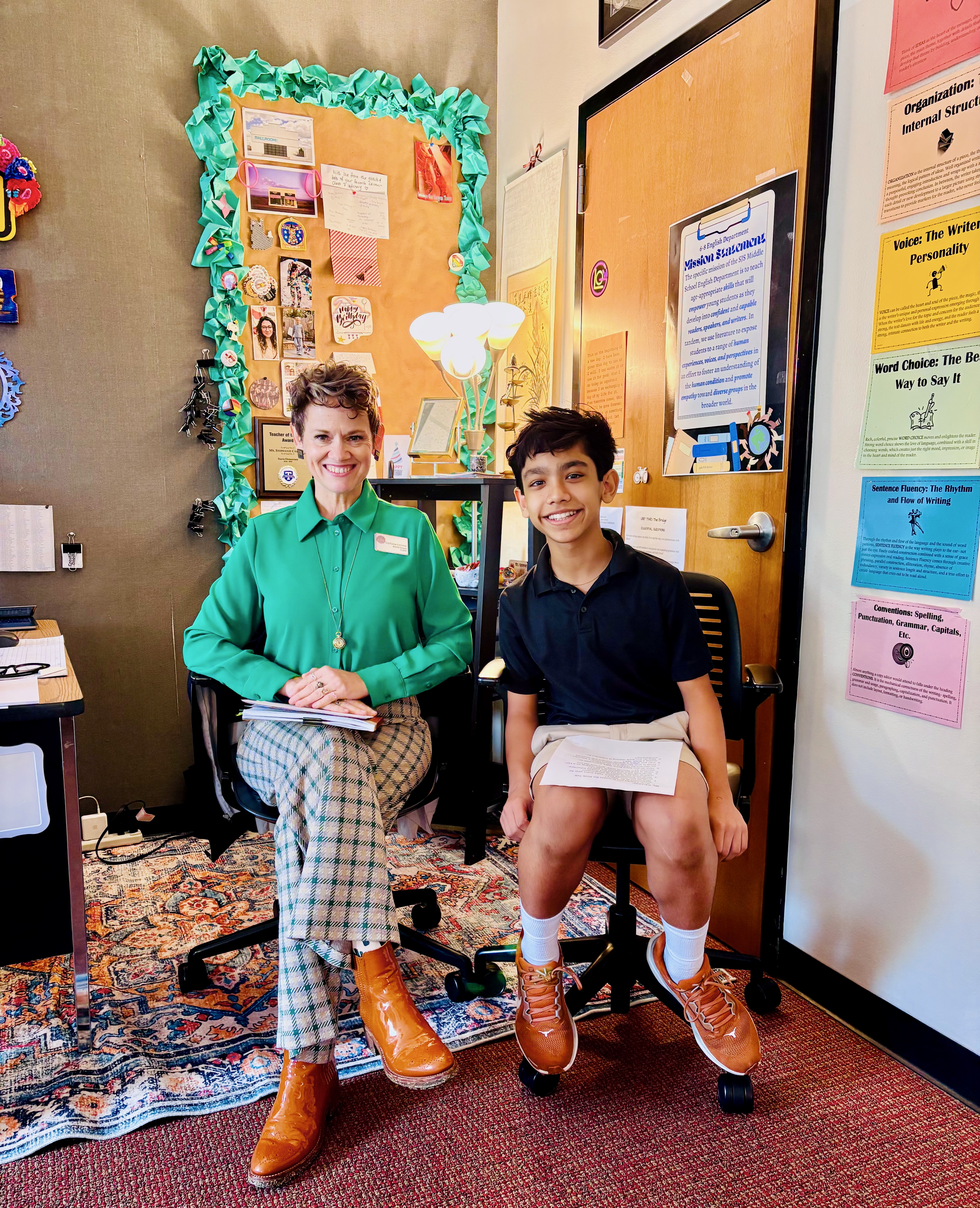 Kush interviewed Ms. Caraway on how Book Talks strengthen students’ bonds and influence new reading choices Kush with Ms. Caraway