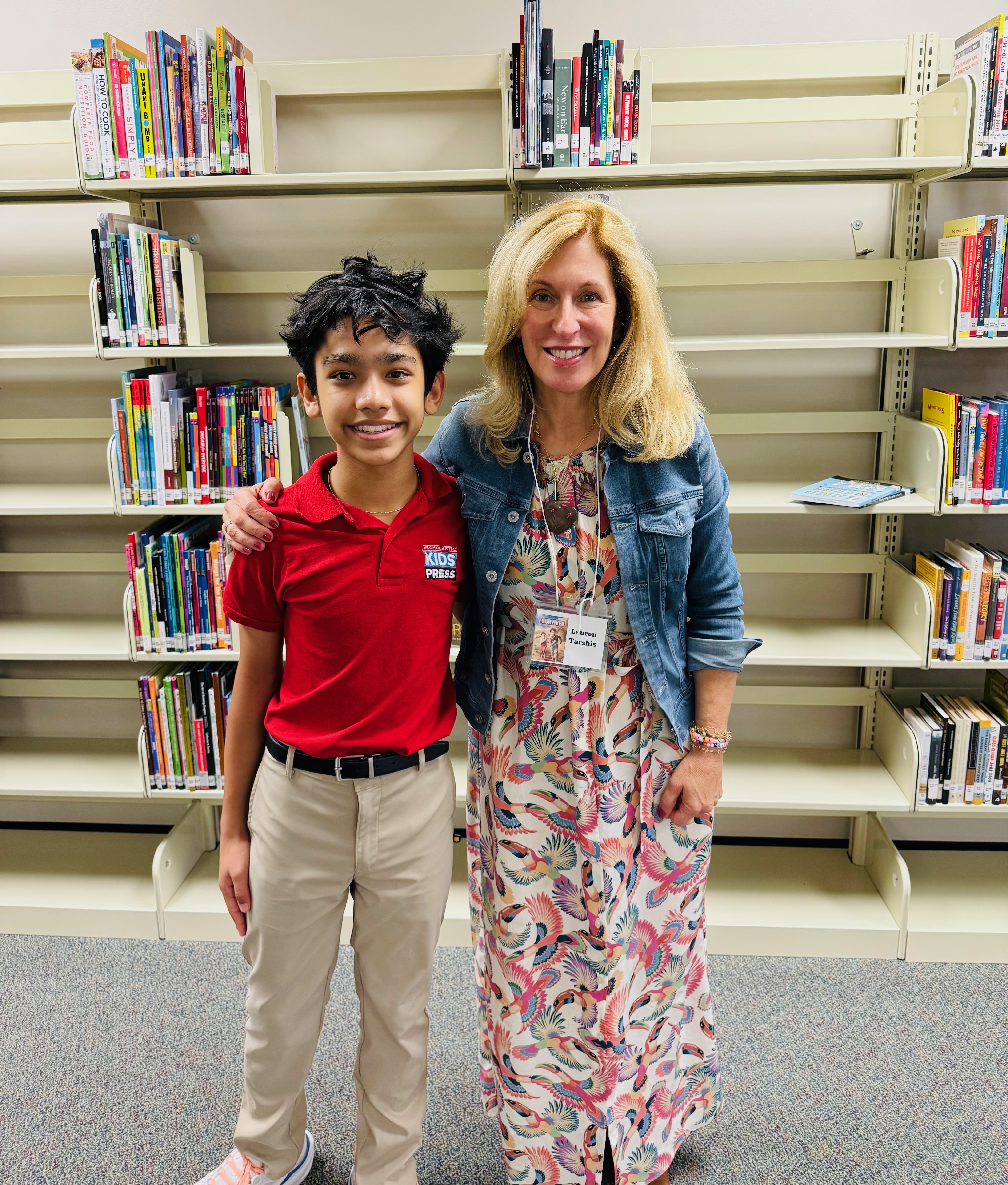 Kid Reporter Kush Kalra with author Lauren Tarshis 