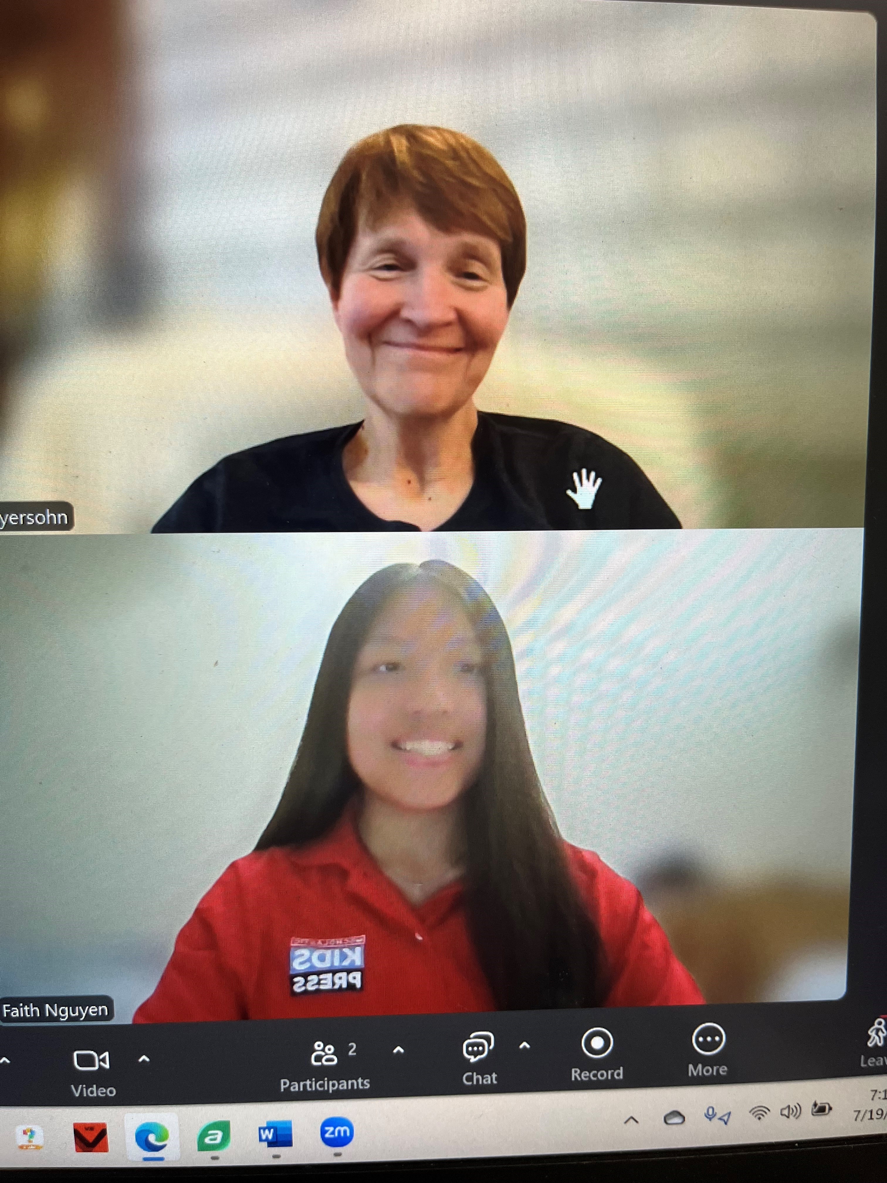 Linda Seamonson, an owner of the Harvard bookstore and Scholastic Kid Reporter, Faith Nguyen