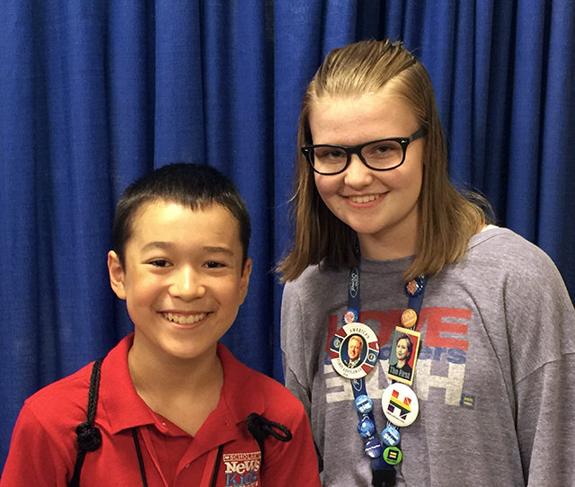 Maxwell with women’s rights activist Emily Madden at the Democratic National Convention in Philadelphia, Pennsylvania