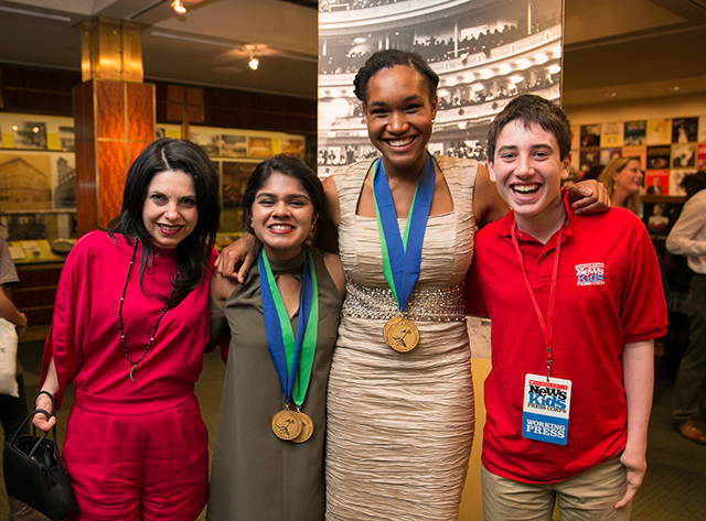 Left to right: Meg Zucker, Ethan’s mother; student winners Anushka Nair and Lindsay Pierce; and Ethan. Meg Zucker is Founder and President of Don’t Hide It, Flaunt It, a nonprofit organization that works to advance understanding, tolerance, and mutual respect for people’s differences. The RBC “Flaunt It” Award was created with funding from RBC Foundation—USA. 