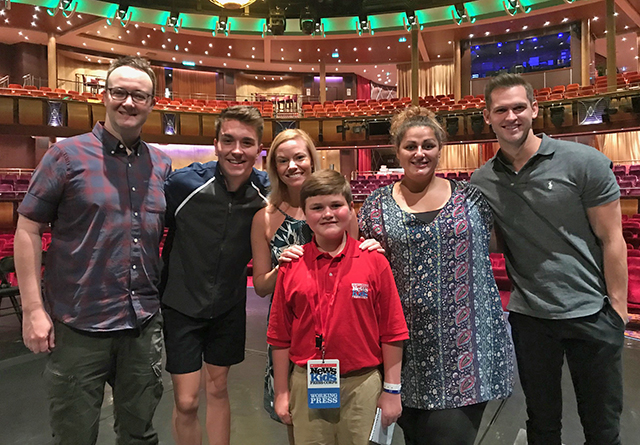 Nolan with cast members of Mamma Mia! on Royal Caribbean's Allure of the Seas