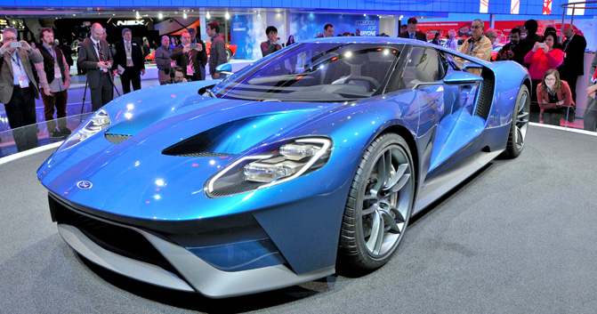 A Ford GT supercar is displayed at the North American International Auto Show in Detroit.