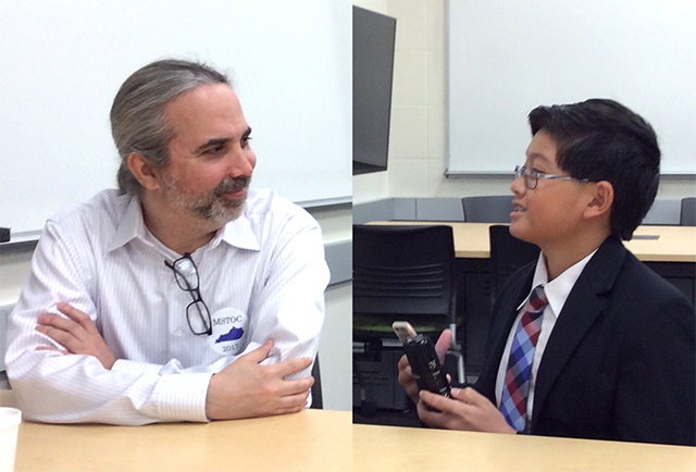 Alex talks with tournament director Dave Arnett about the middle school debate championship.