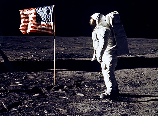Astronaut Buzz Aldrin, a member of the Apollo 11 mission, walks on the Moon on July 20, 1969. Fellow astronaut Neil Armstrong was the first to set foot on the planet.