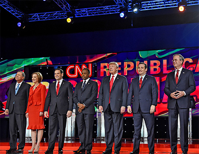 The top nine Republican candidates for president discuss national security and other issues at their final debate of 2015 at the Venetian in Las Vegas.