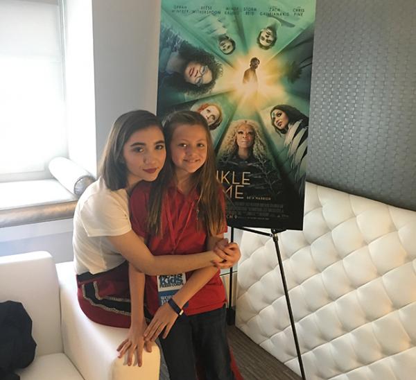 Rowan Blanchard, who plays Veronica is sitting with  Annika Petras.