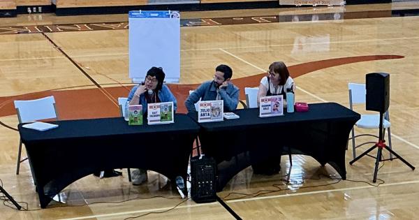  Authors (left to right) Kat Fajardo, Julio Anta, and Shannon Hale discussed drawing inspiration from their daily lives to create their graphic novels. 