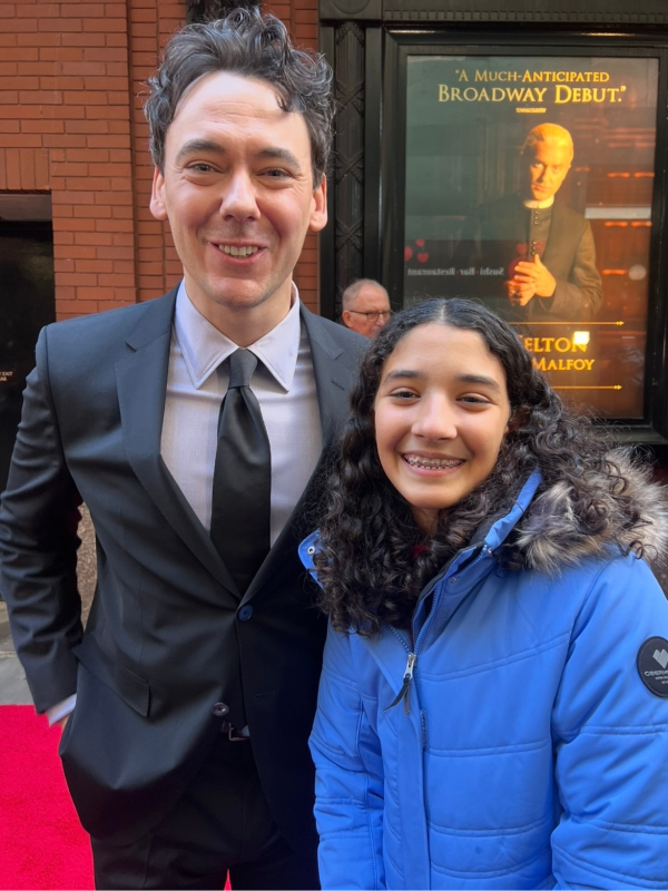 Kid Reporter Sara Adibi with John Skelley, who plays Harry Potter 