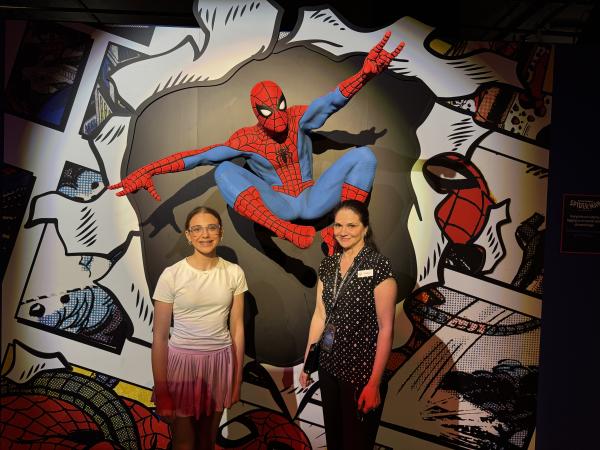 Scholastic Kid Reporter Evy Bingle pictured with Dr. Voula Saridakis, Head Curator of Collections and Archives