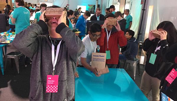 Cruz G, a 7th grader in San Jose, and others trying virtual reality Cruz G, a 7th grader in San Jose, and others trying virtual reality