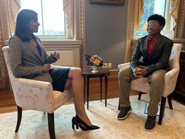 Scholastic Kid Reporter Xander Dorsey interviewing Second Lady Usha Vance