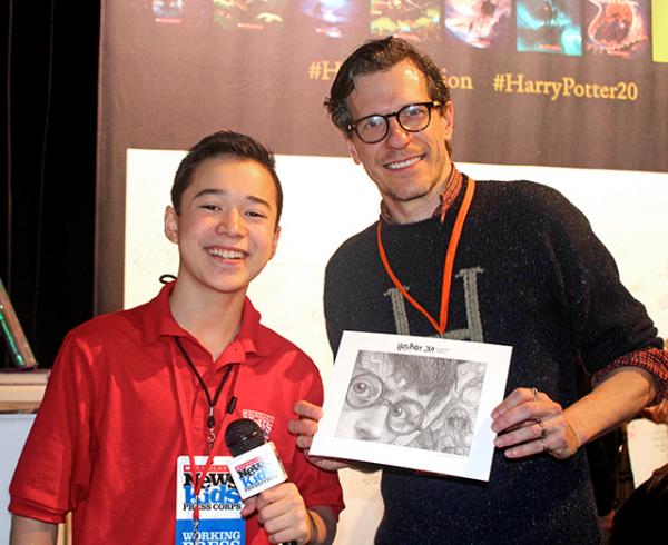 Max and Brian Selznick get a sneak peak of the cover art that Selznick is designing for 20th-anniversary paperback editions of the Harry Potter book series. 
