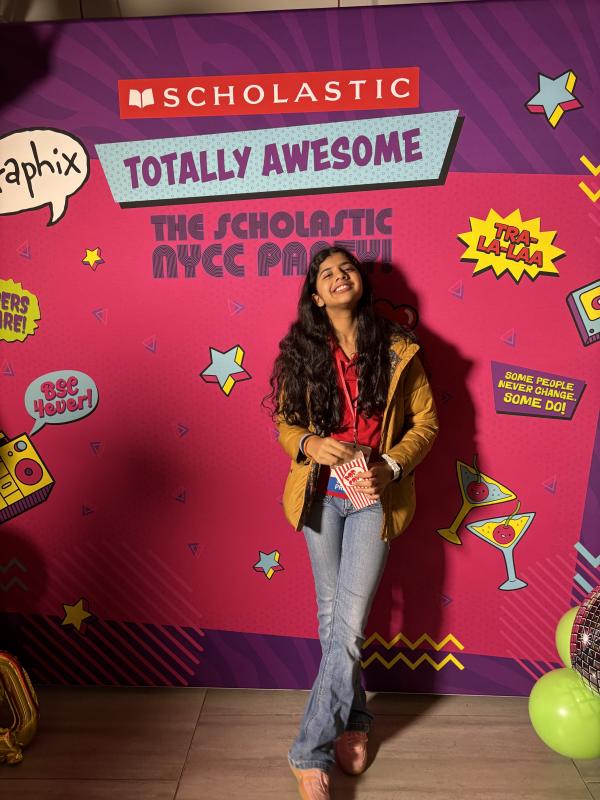 Scholastic Kid Reporter Leyla Saldanha pictured at Scholastic Graphix's spring preview at the company’s New York City headquarters