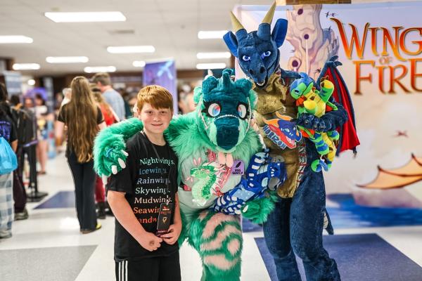 JJ B. (right - 11 years old) posing with Animus S. (center) and another dressed up attendee JJ B. (right - 11 years old) posing with Animus S. (center) and another dressed up attendee