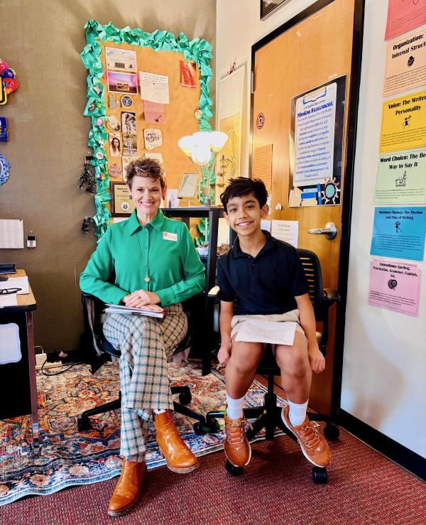Kush interviewed Ms. Caraway on how Book Talks strengthen students’ bonds and influence new reading choices Kush with Ms. Caraway