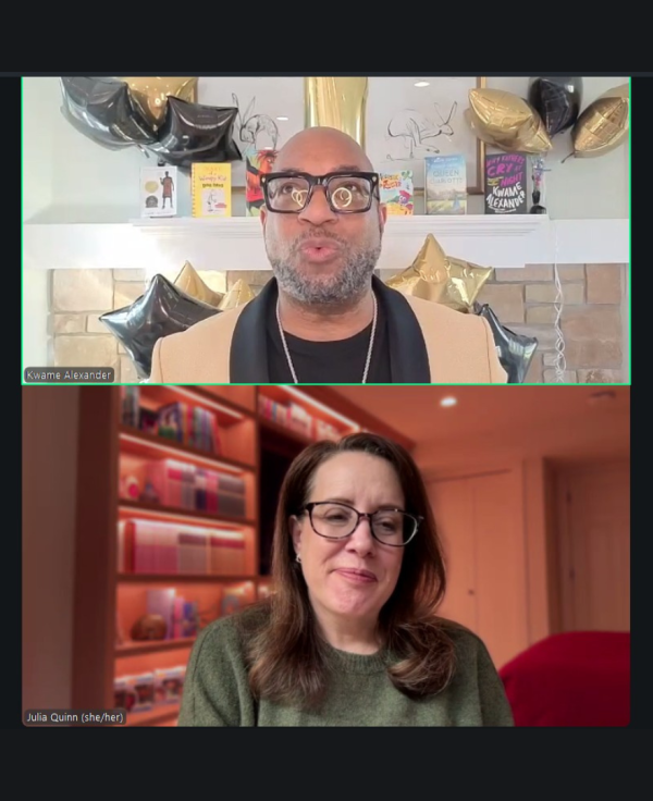 Bridgerton author Julia Quinn joins host Kwame Alexander at the Wimpy-ton Ball. 
