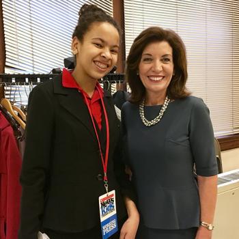 Adedayo with Kathy Hochul, Lieutenant Governor of the State of New York and Chair of the New York State Women’s Suffrage Commission