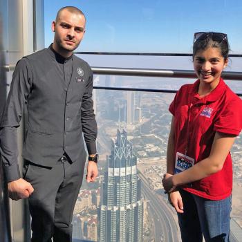 Manat with Mohammed Kitabi, guest ambassador at the Burj Khalifa, the world’s tallest building.