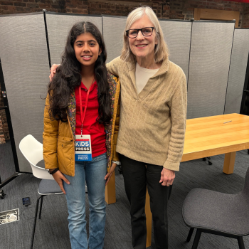 Kid Reporter Leyla Saldanha with The Baby-sitters Club author Ann M. Martin. 