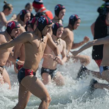 The water polo team from Niles West High School in Skokie, IL, took the Polar Plunge together.