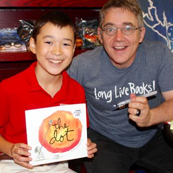Max interviews Peter H. Reynolds at The Blue Bunny Bookstore in Dedham, MA