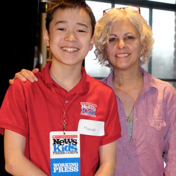Maxwell with author Kate DiCamillo at An Unlikely Story in Plainville, Massachusetts
