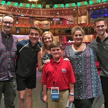 Nolan with cast members of Mamma Mia! on Royal Caribbean's Allure of the Seas