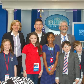 Courtney (front row, second from left) with other young reporters and STEM experts on January 13 at the White House