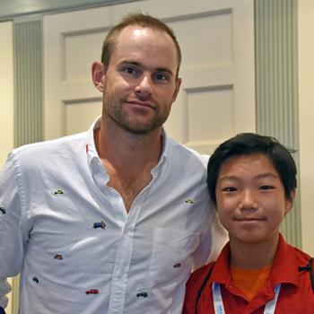 Stone with retired tennis great Andy Roddick at the Hall of Fame induction in Newport, Rhode Island, photo courtesy of the author 