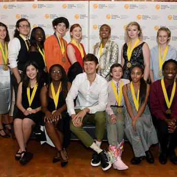 Actor Ansel Elgort (Baby Driver, The Fault in Our Stars) poses with Gold Medal Portfolio recipients backstage at the 2018 Scholastic Art & Writing Awards National Ceremony at Carnegie Hall in New York City.