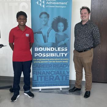 Xander Dorsey pictured with Brett Taylor, Vice President of Junior Achievement of Greater Washington (photo credit: Xander Dorsey). 