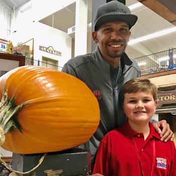 Nolan and Chef Baity at the Extreme Pumpkin Carving Event. Hartville Marketplace, Hartville Ohio (photo by Mary Pastore)
