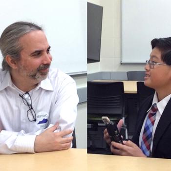 Alex talks with tournament director Dave Arnett about the middle school debate championship.