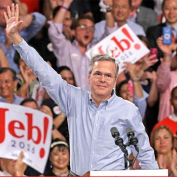 Former Florida Governor Jeb Bush waves to a crowd on June 15 at Miami Dade College, where he announced his bid for the Republican presidential nomination.