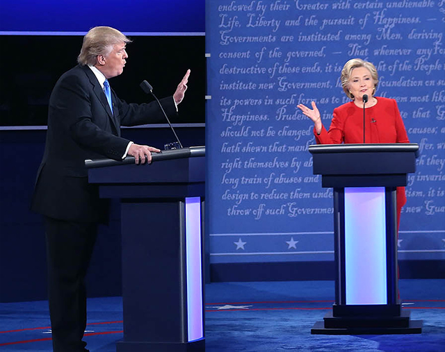 Donald Trump and Hillary Clinton face off during their first presidential debate.